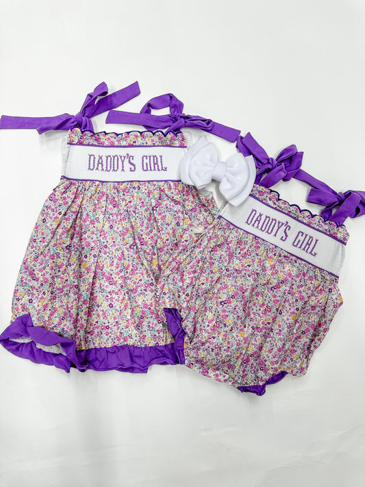 Purple floral daddy’s girl smocked dress