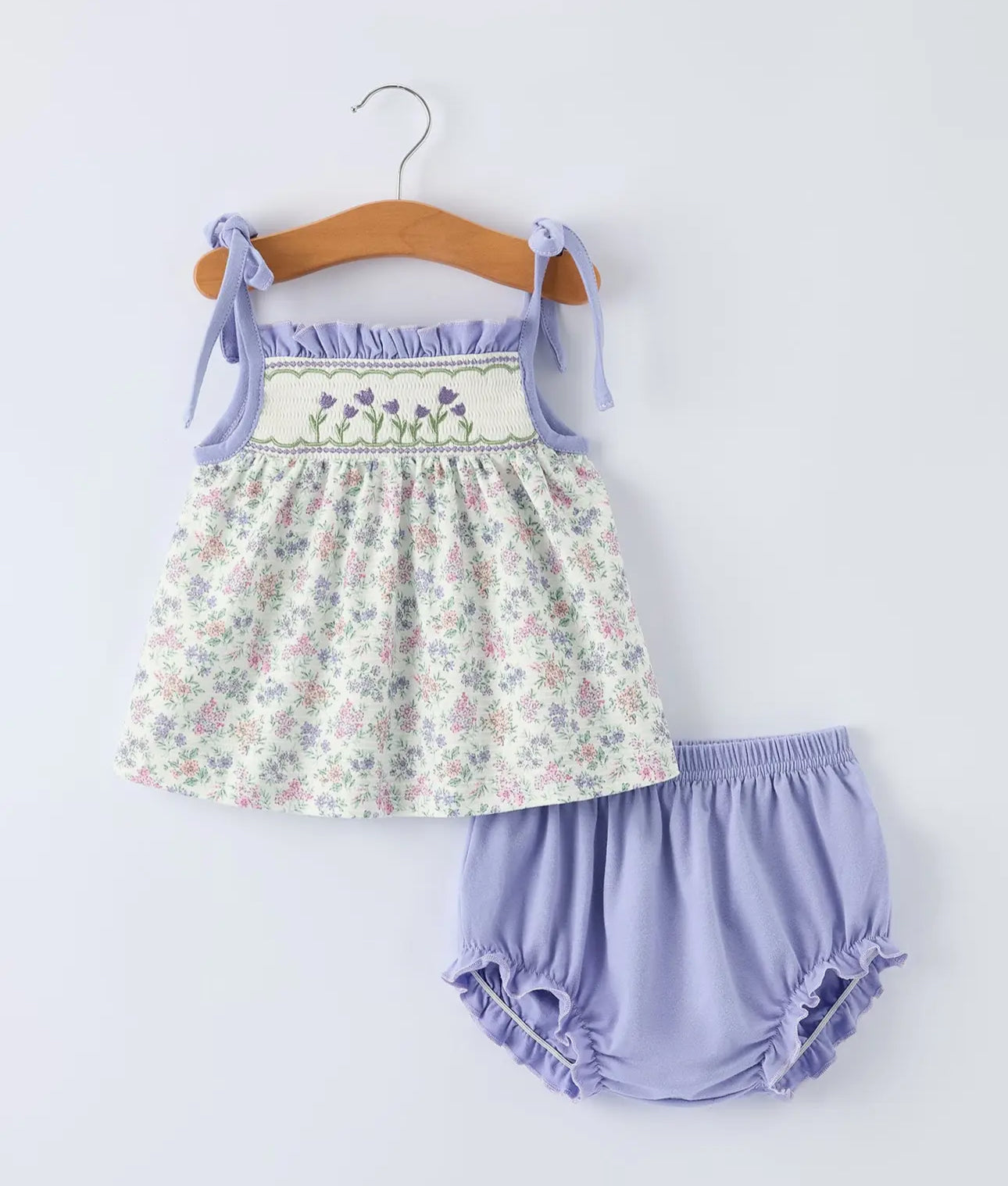 Purple floral smocked bloomer set
