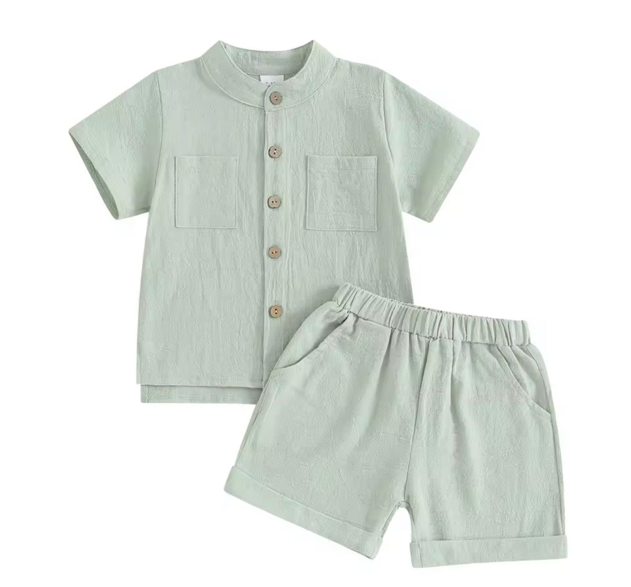 Green linen short set