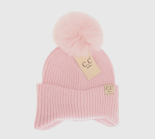 Kids Pom beanie with ear flaps