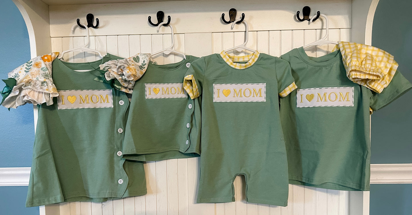 I heart mom sage boys set
