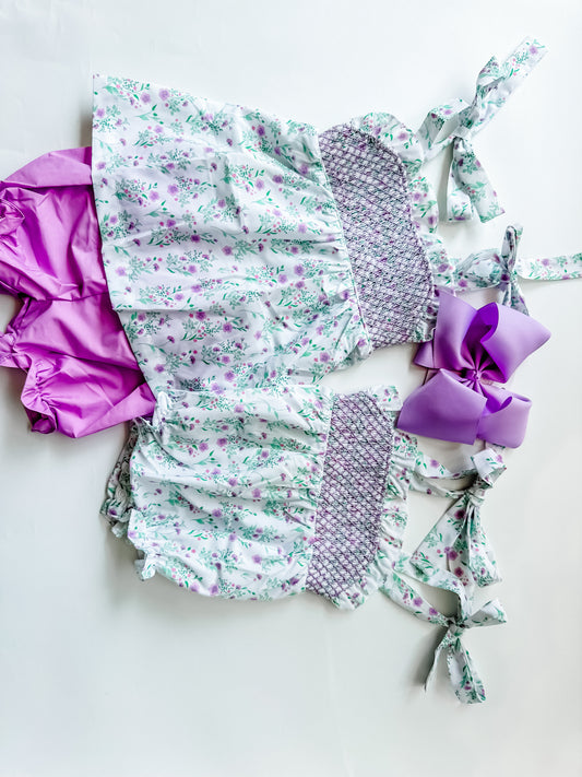Lavender smocked bubble/ set