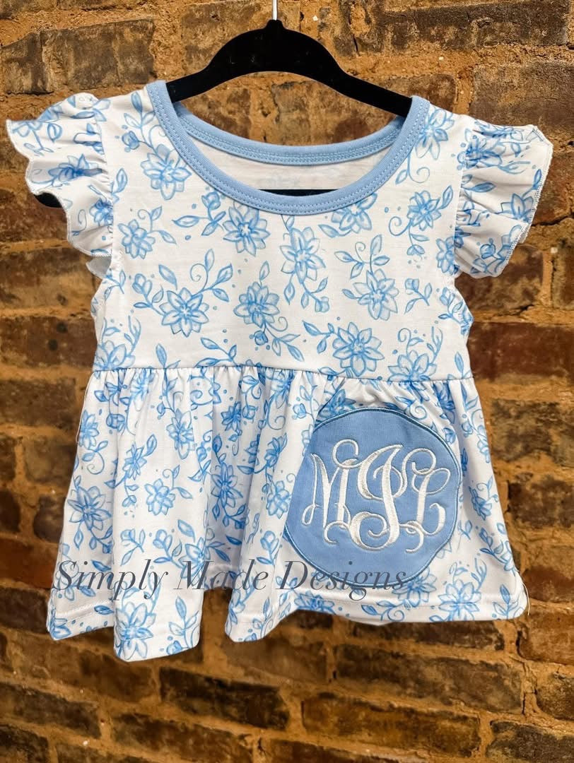 Blue floral set-includes monogram