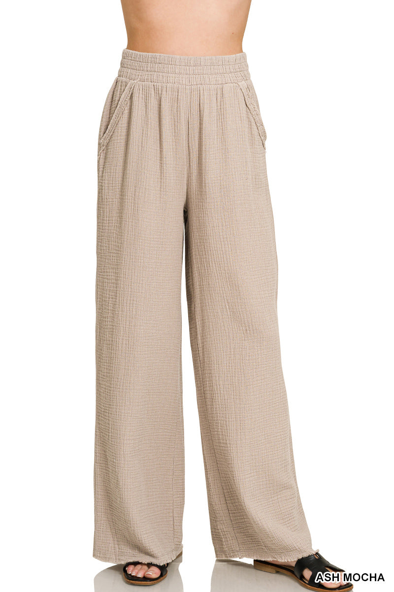 Gauze Wide-Leg Pants - ash Mocha