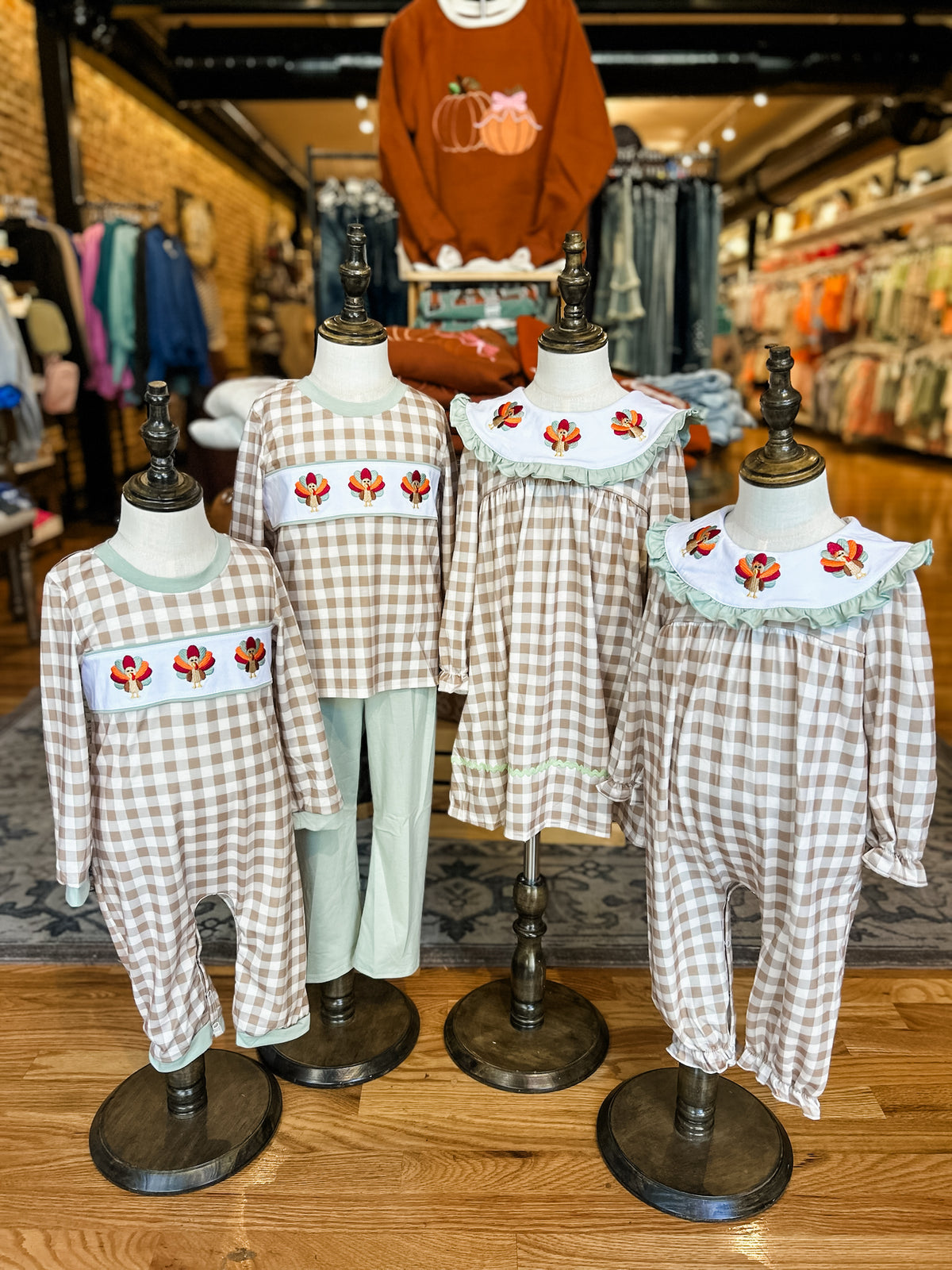 Turkey trio gingham boys romper