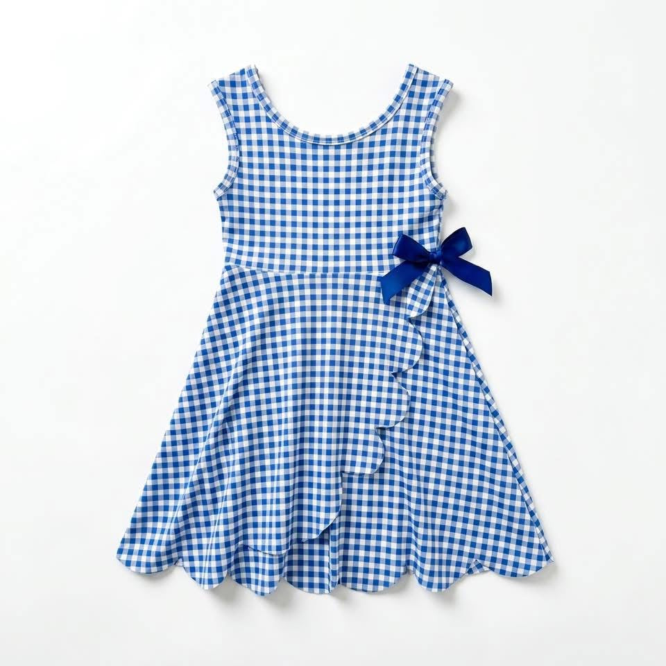 Blue white gingham skort dress