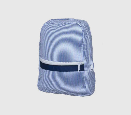 Navy seersucker toddler backpack- includes name/monogram