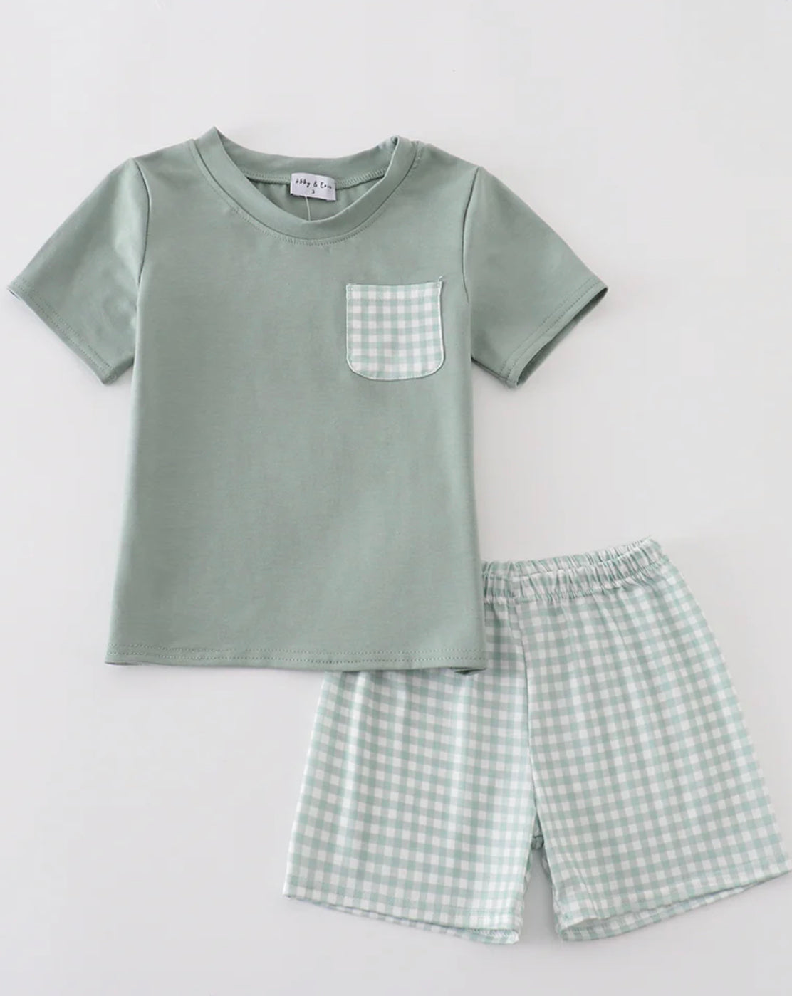 Green gingham boys set