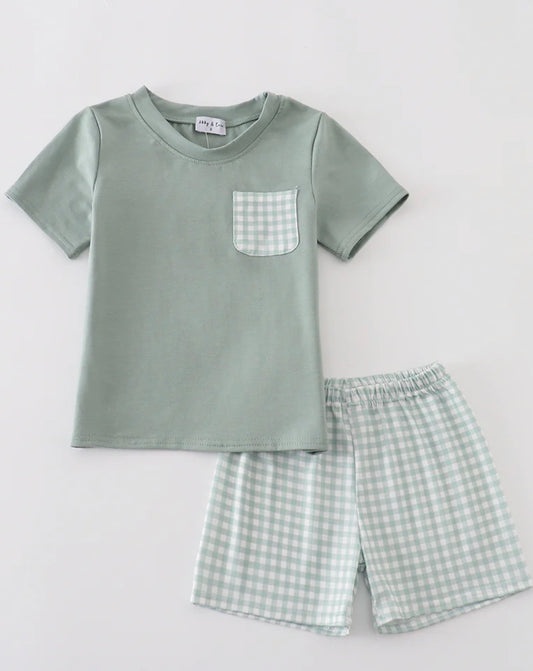 Green gingham boys set