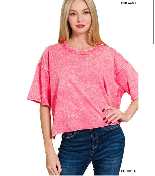 Acid crinkle wash tee - fuchsia
