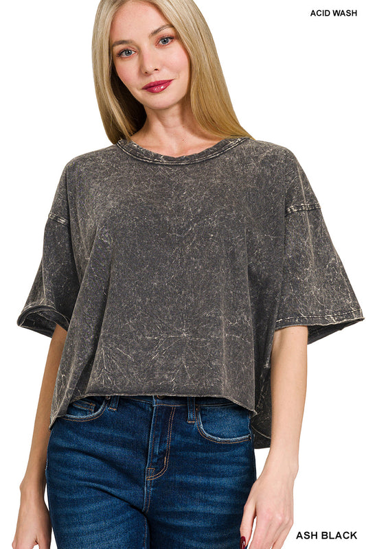 Acid crinkle wash tee - black