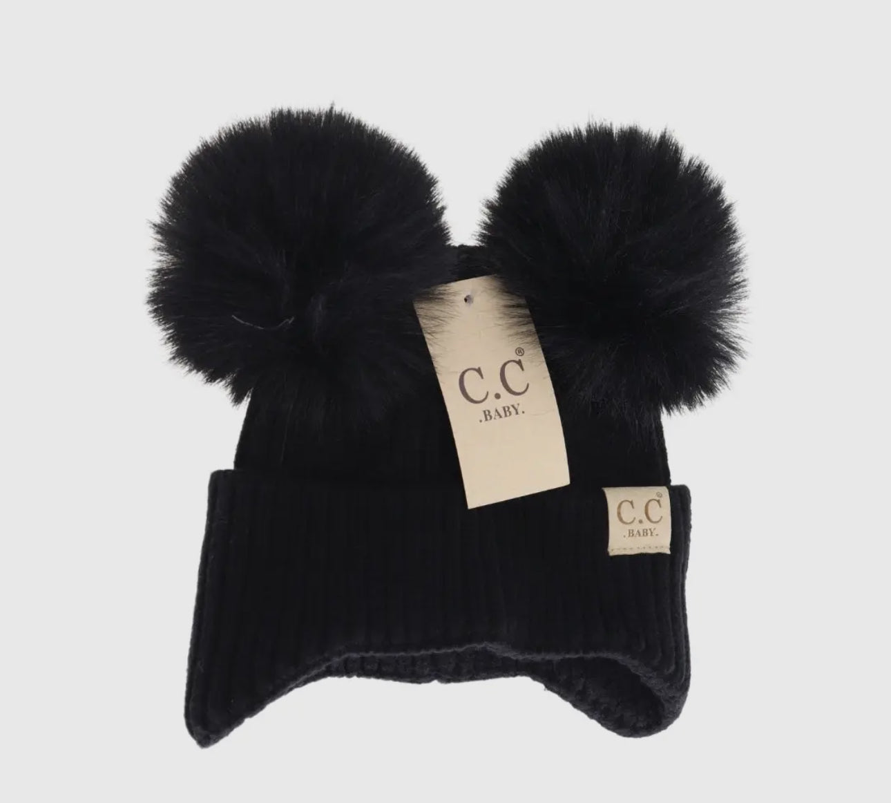 Baby ear flap double pom