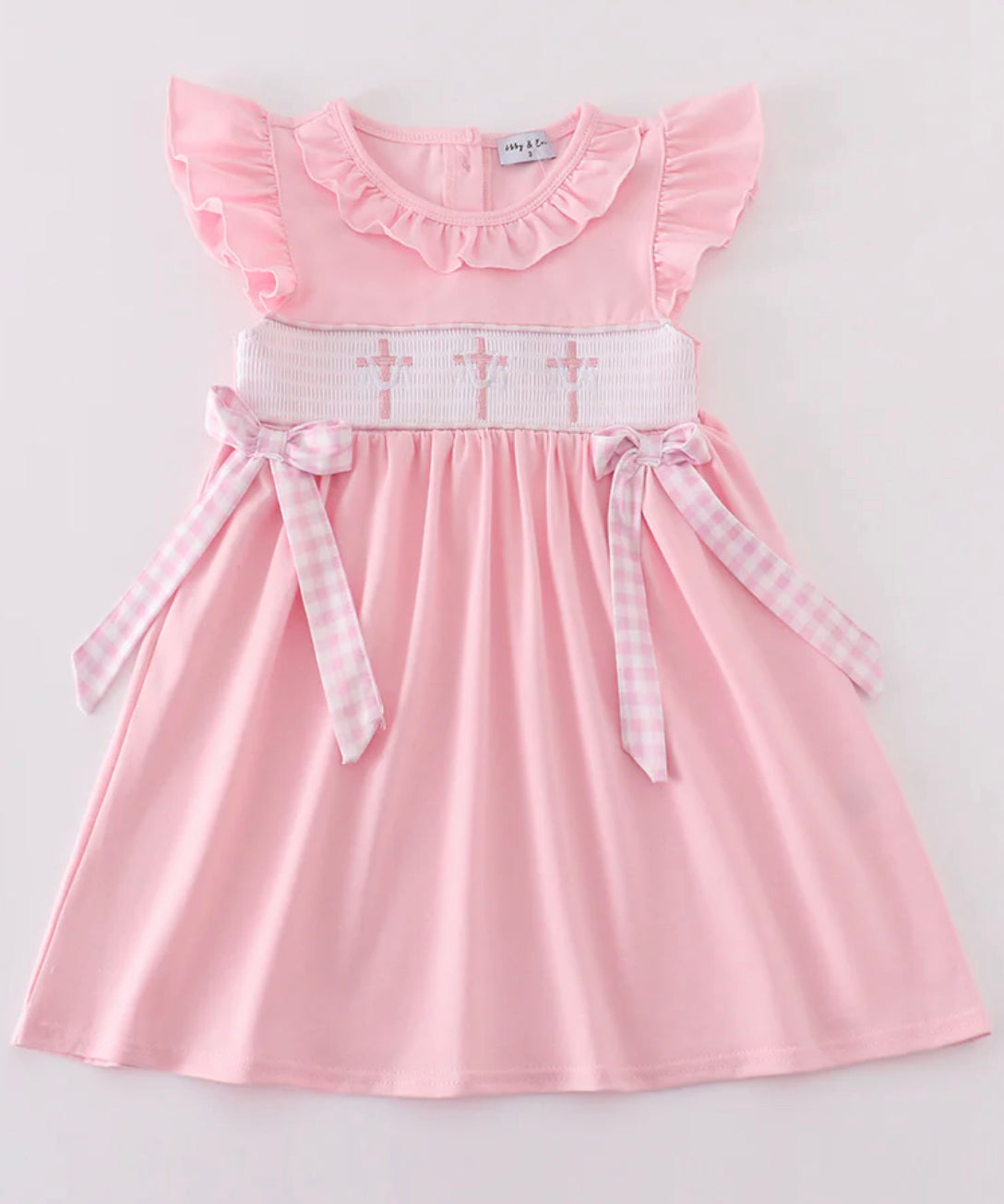Pink cross smocked girls dress