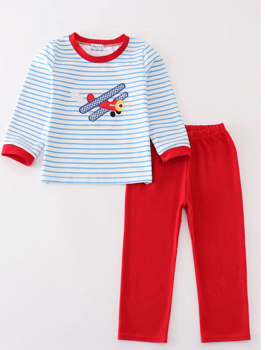 Blue striped airplane boys set