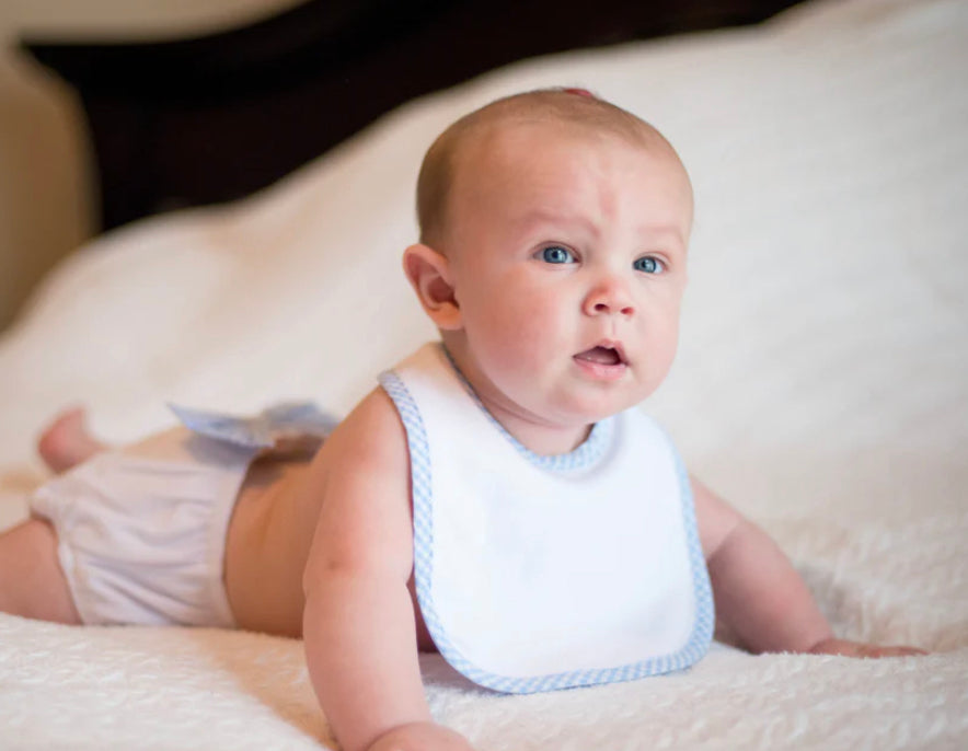 Blue gingham edge bib- EMBROIDER ME