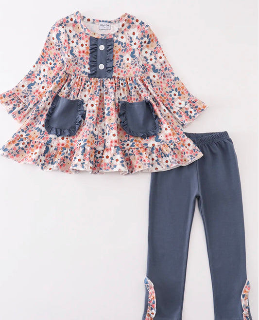 Navy floral pant set