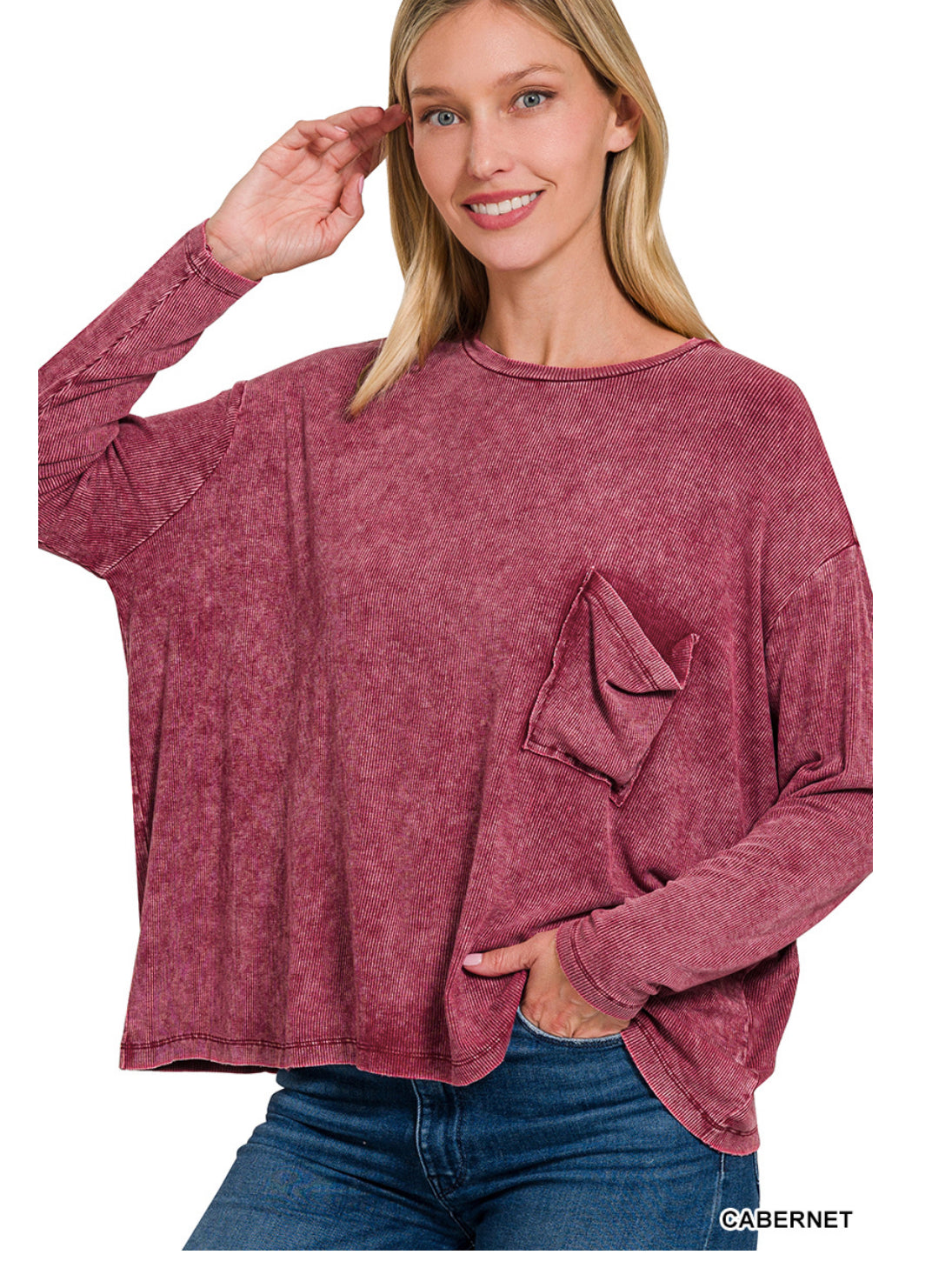 Ribbed long sleeve tee - Cabernet