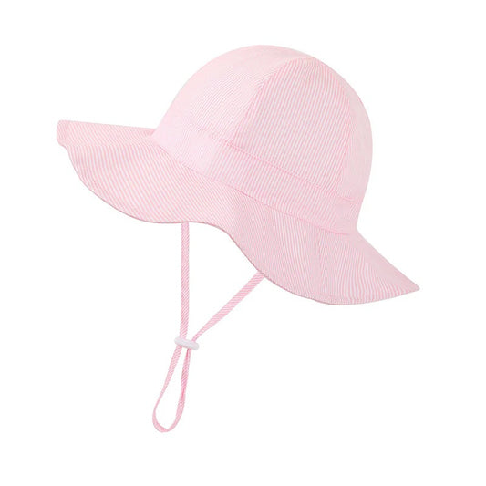 Pink seersucker sun hat