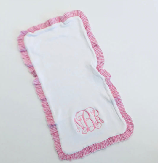 Pink gingham burp cloth