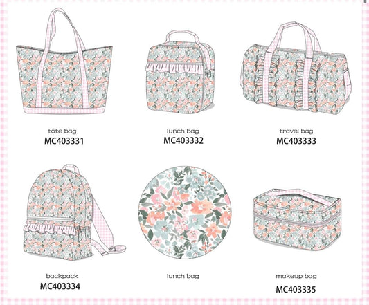 Green floral full size backpack & lunch box combo