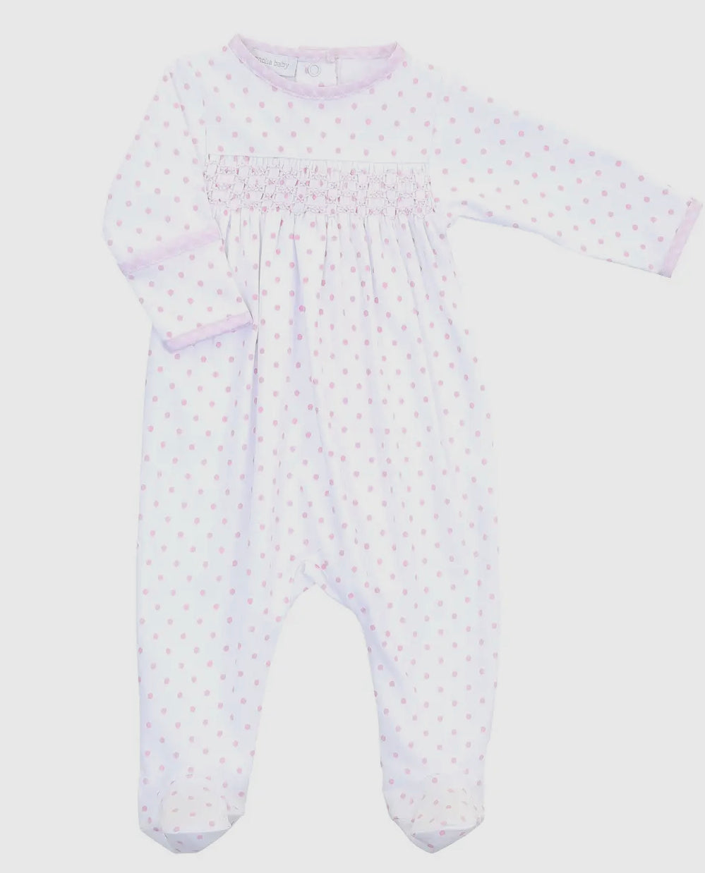 Gingham dots smocked footie