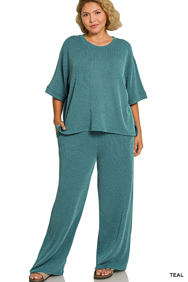 Plus teal pant set