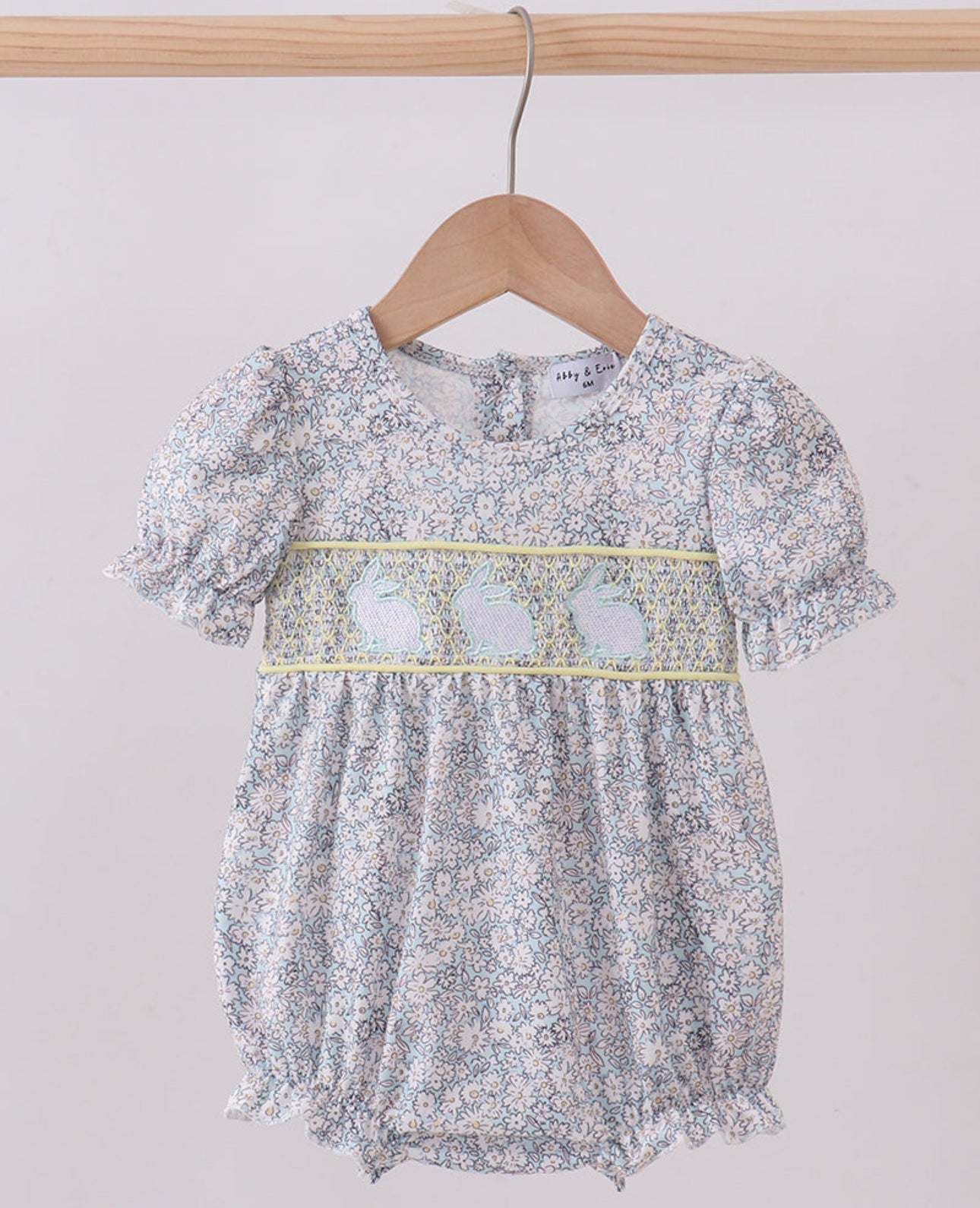 Floral smocked bunny bubble