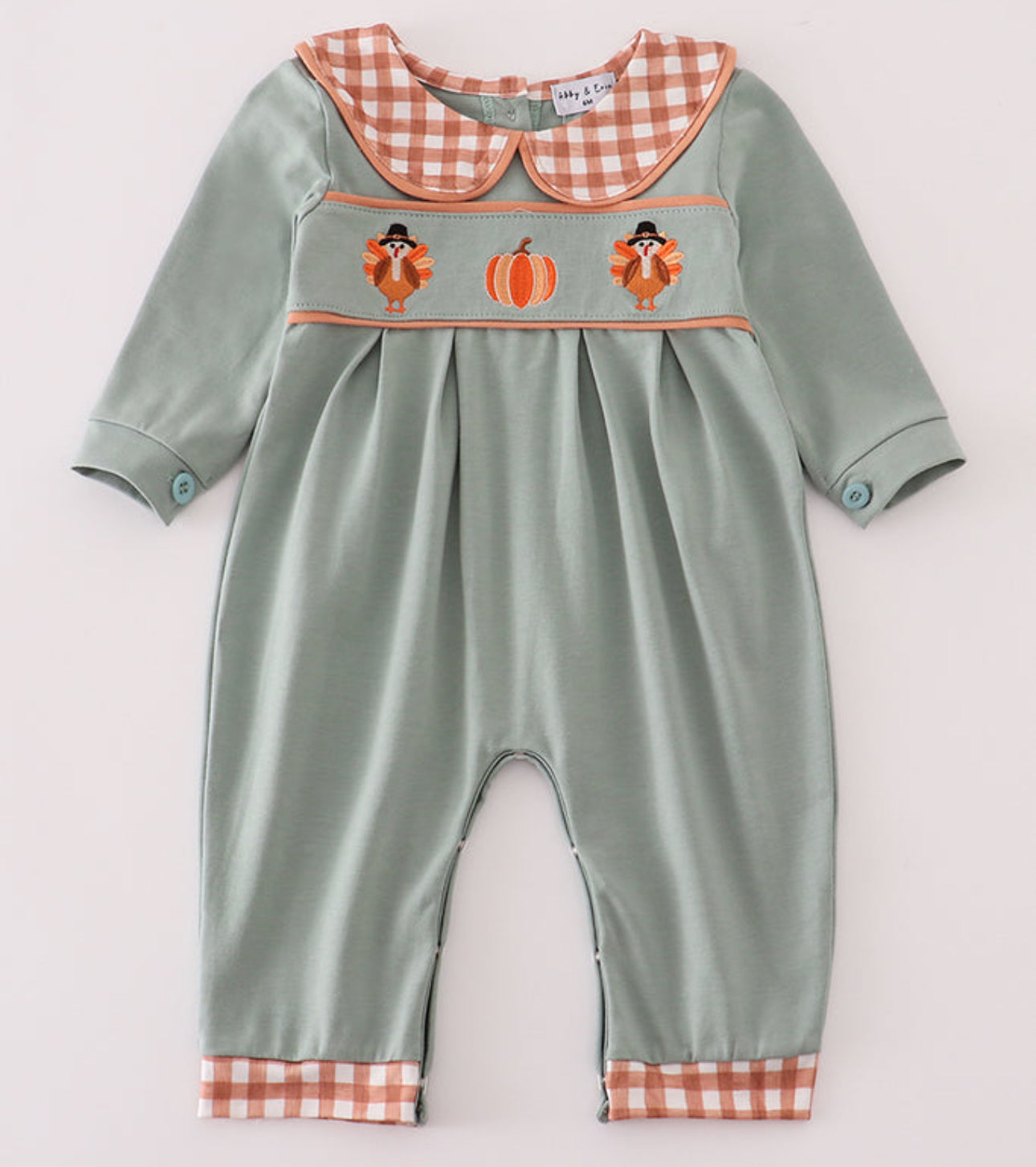 Sage Turkey plaid romper