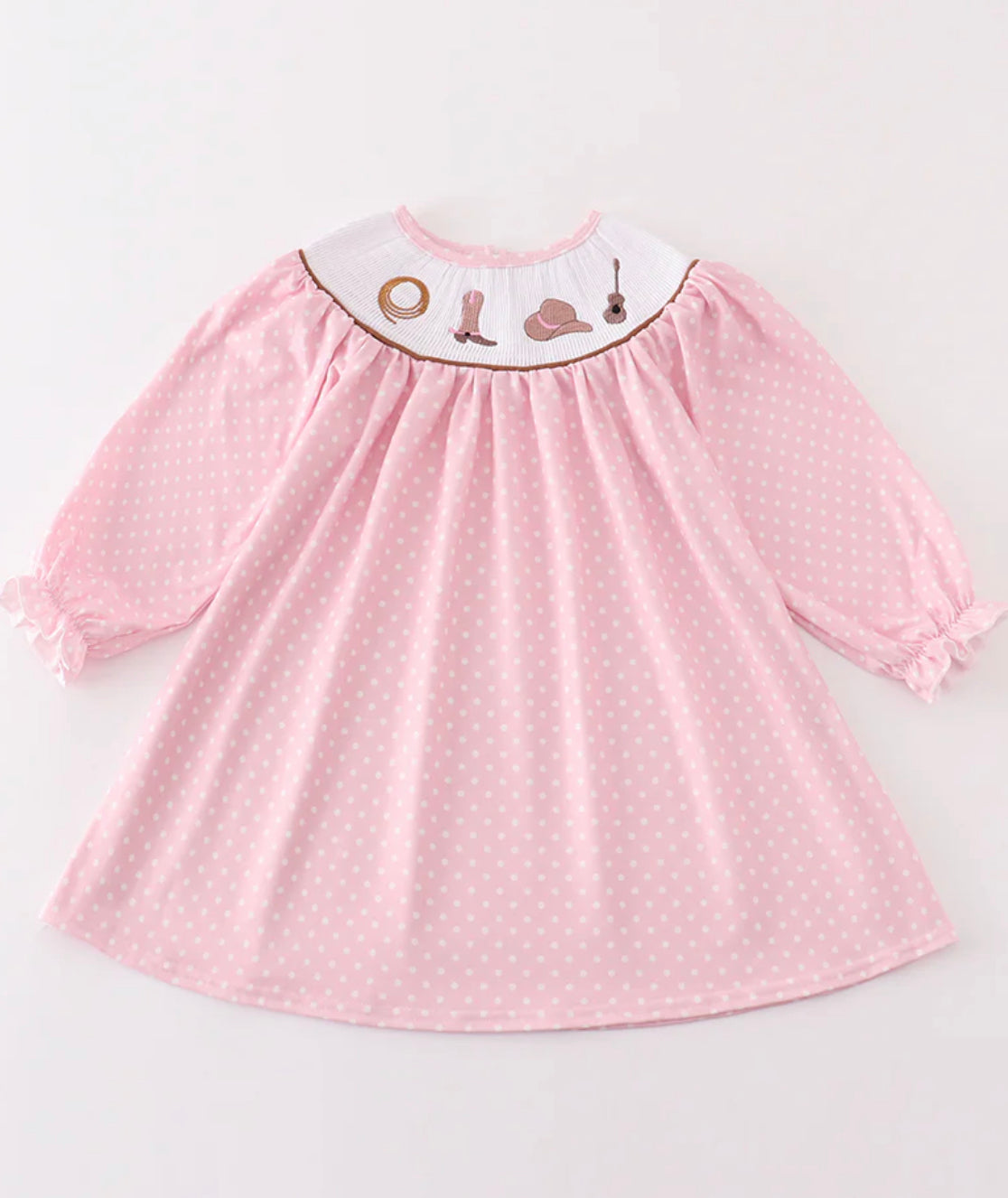 Pink dot smocked western dress