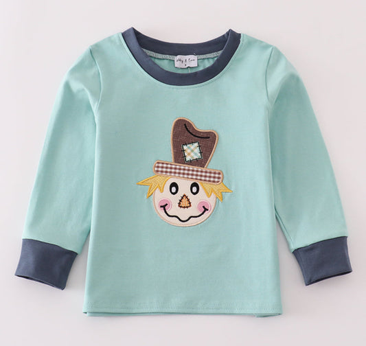 Navy scarecrow appliqué top