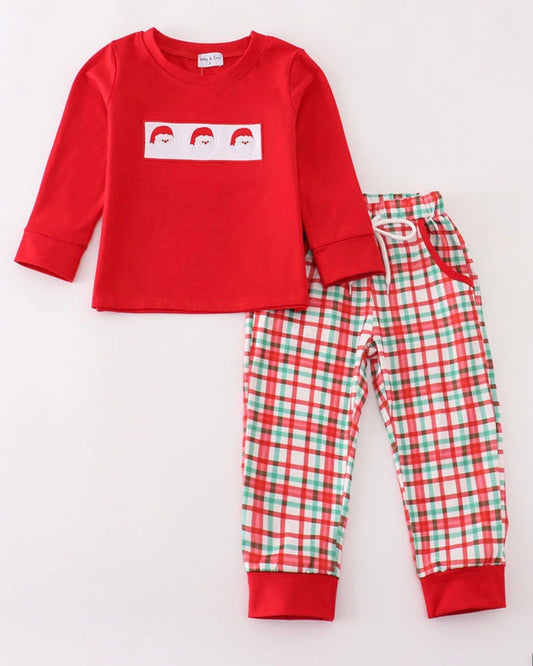 Red Santa plaid jogger set