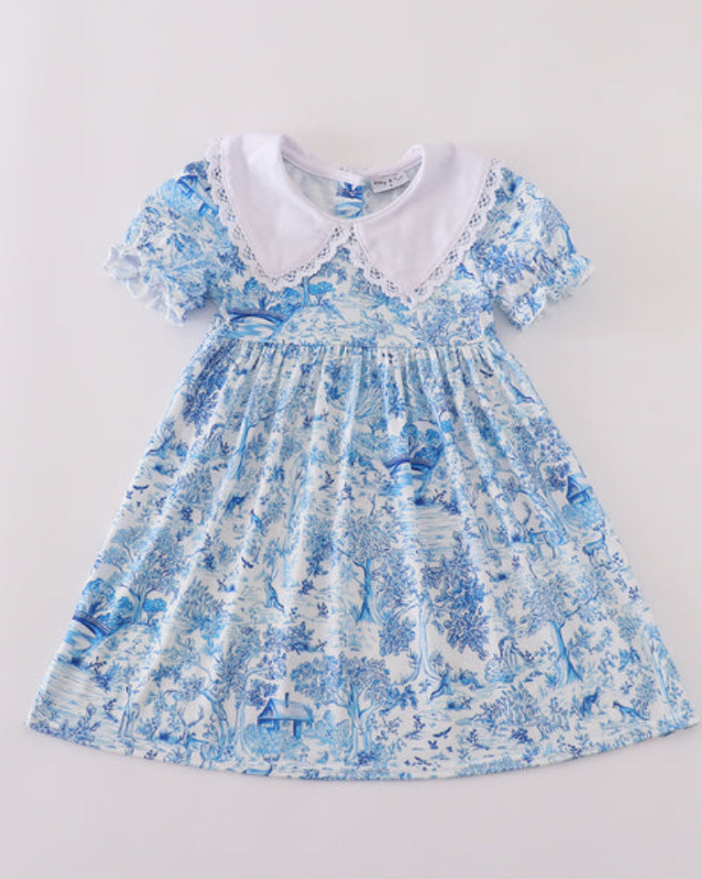 Blue toile girls dress