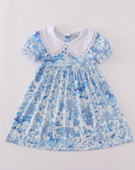 Blue toile girls dress