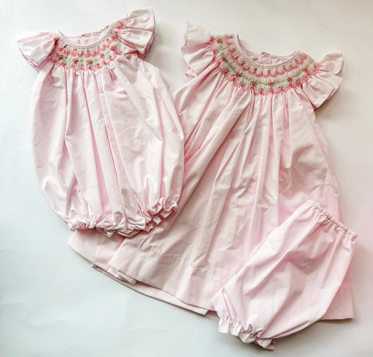 Pink dot smocked dress