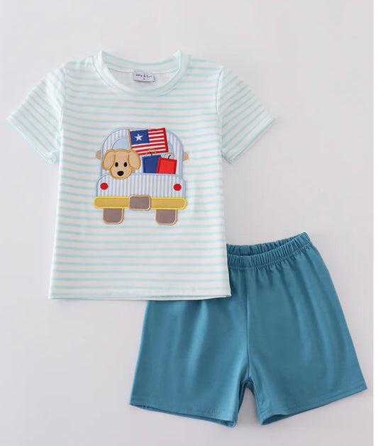 Puppy flag boys short set