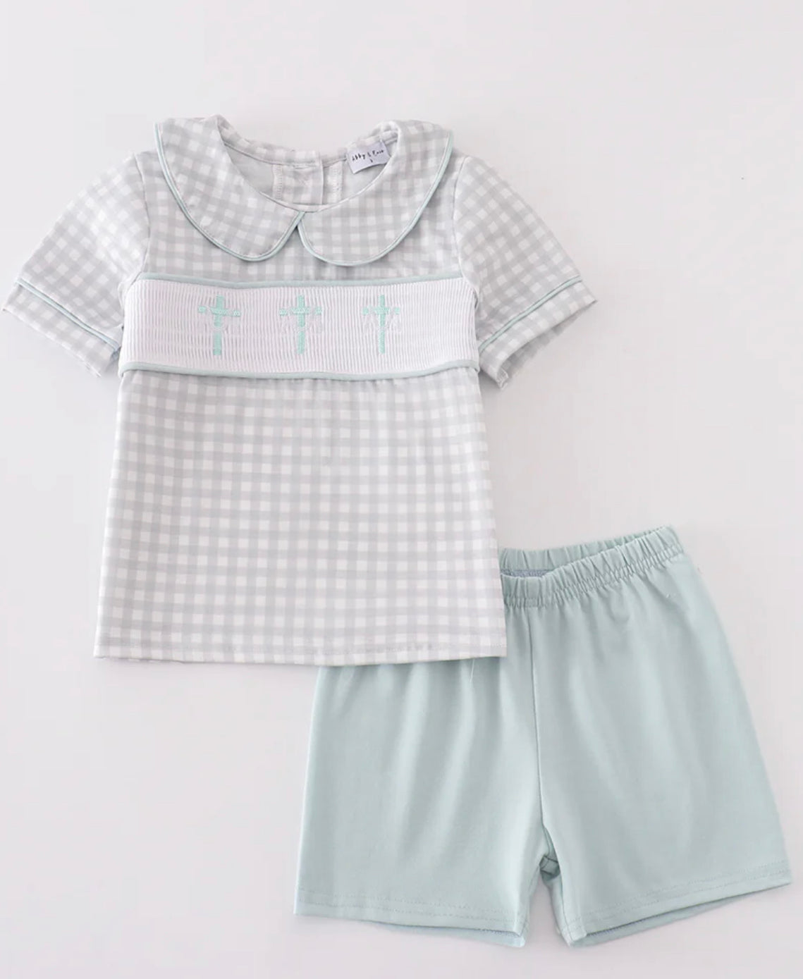 Smocked cross collar boys set