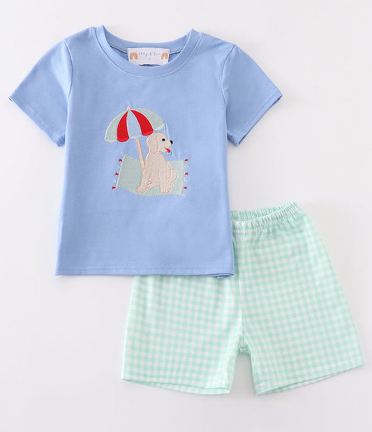Blue Puppy Beach Short Set