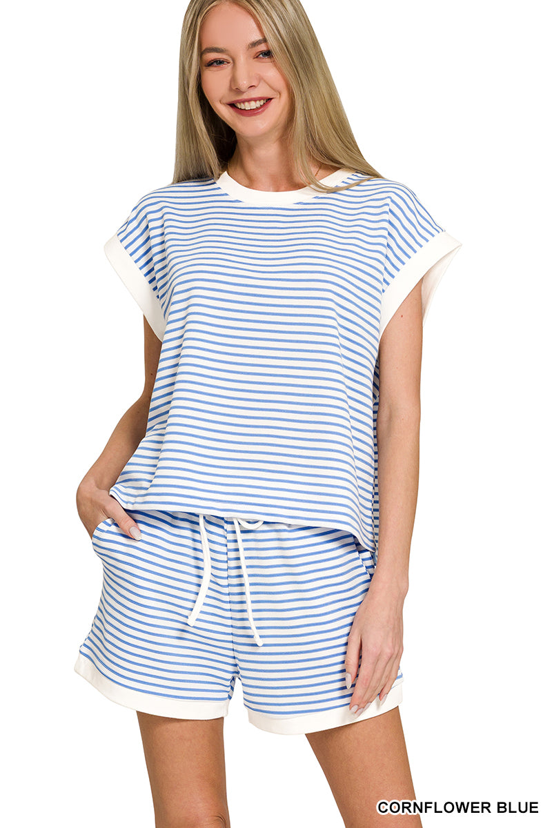 Striped blue short set