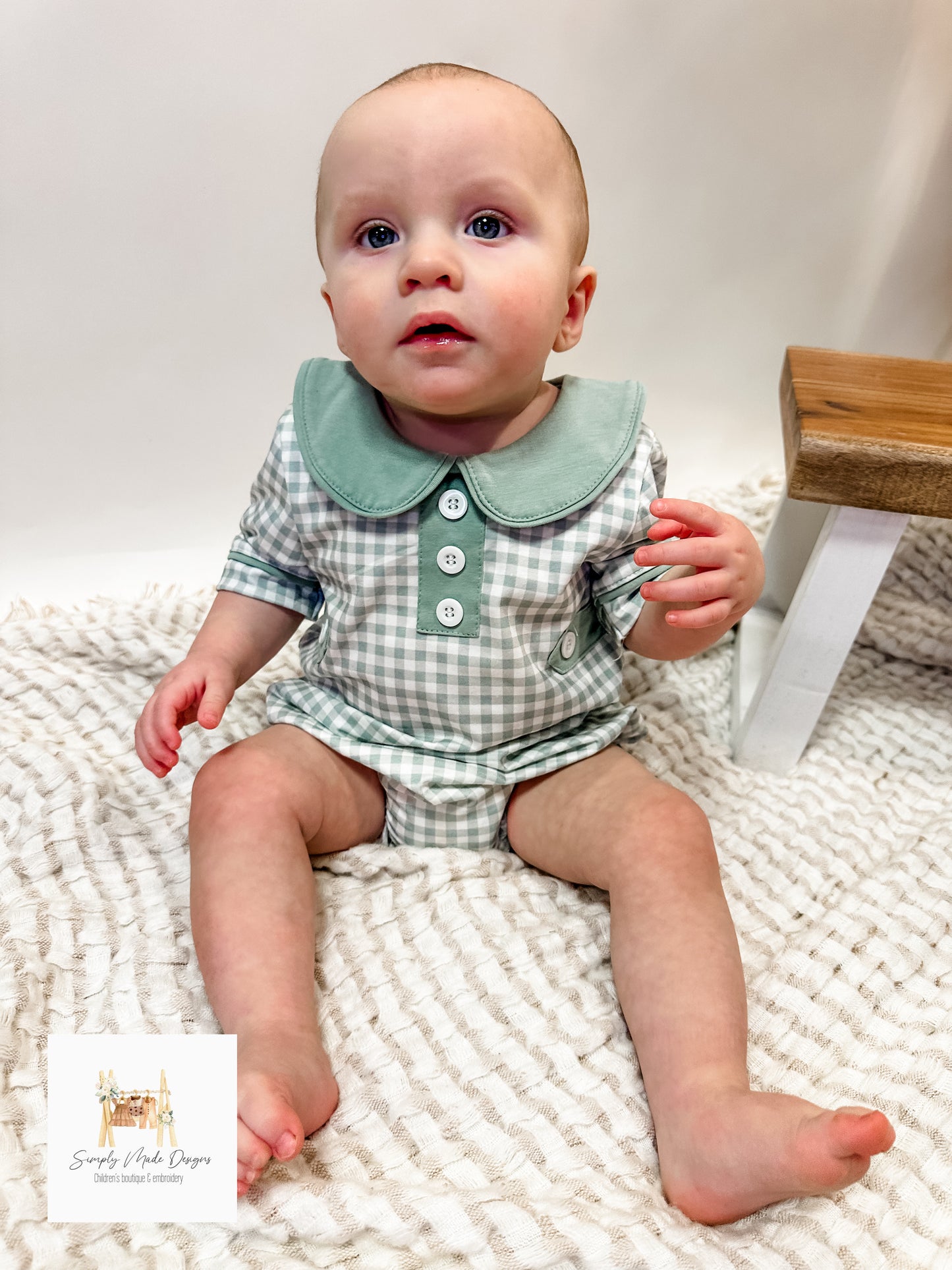 Sage gingham boys bubble