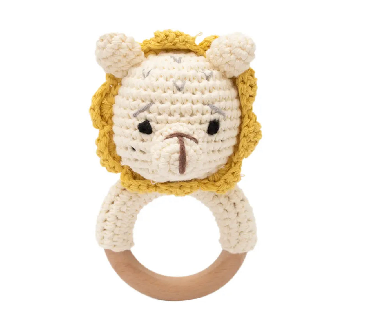 Wood crochet baby teether rattle
