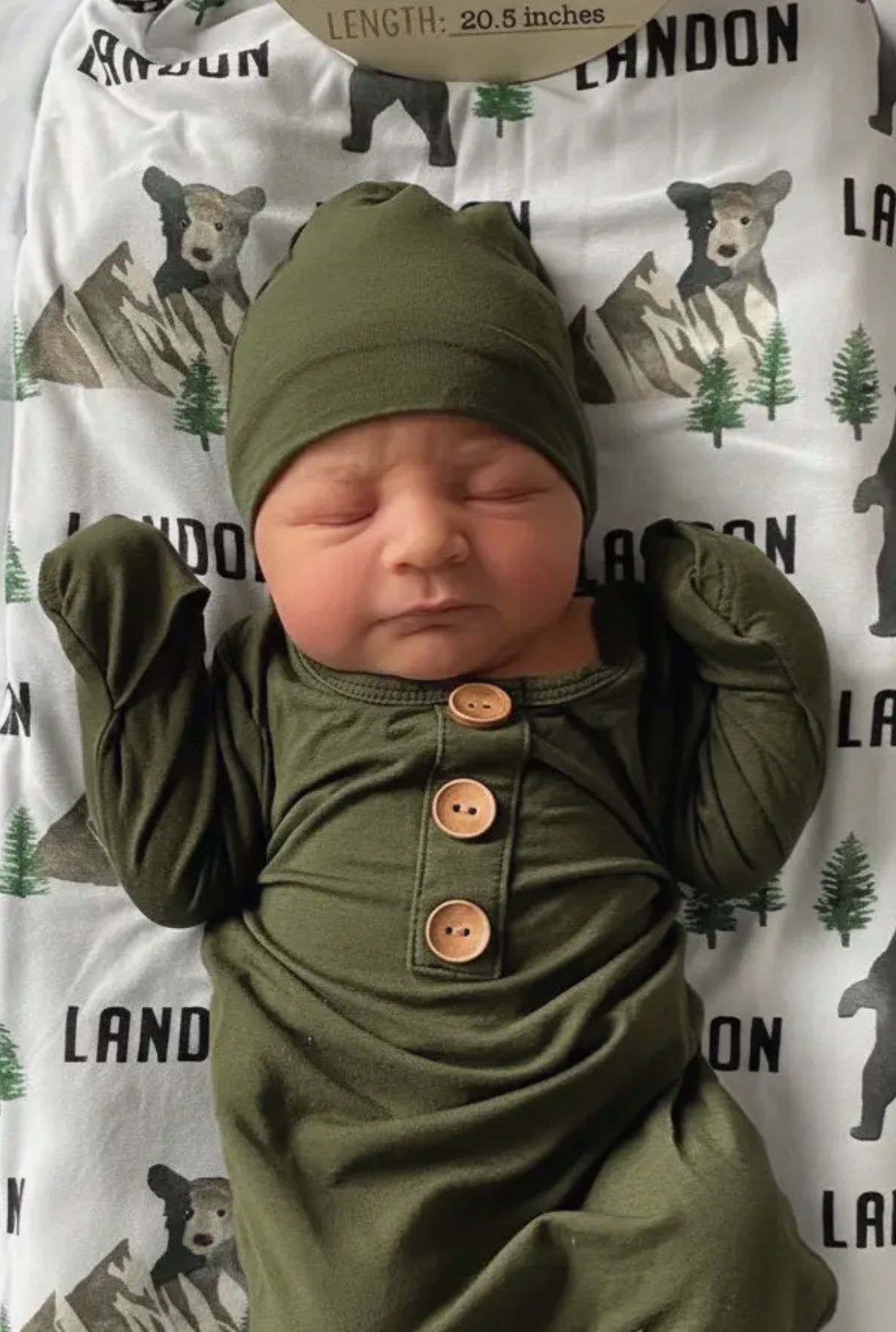 Olive bamboo gown + hat set