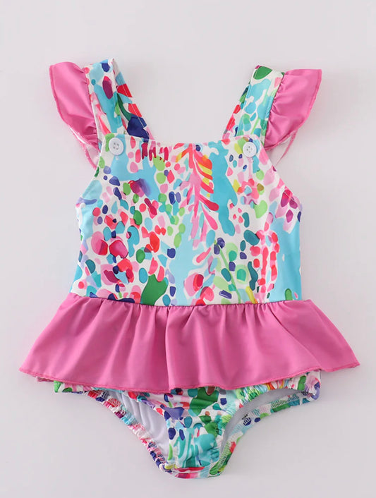 Rainbow garden girls one piece swim