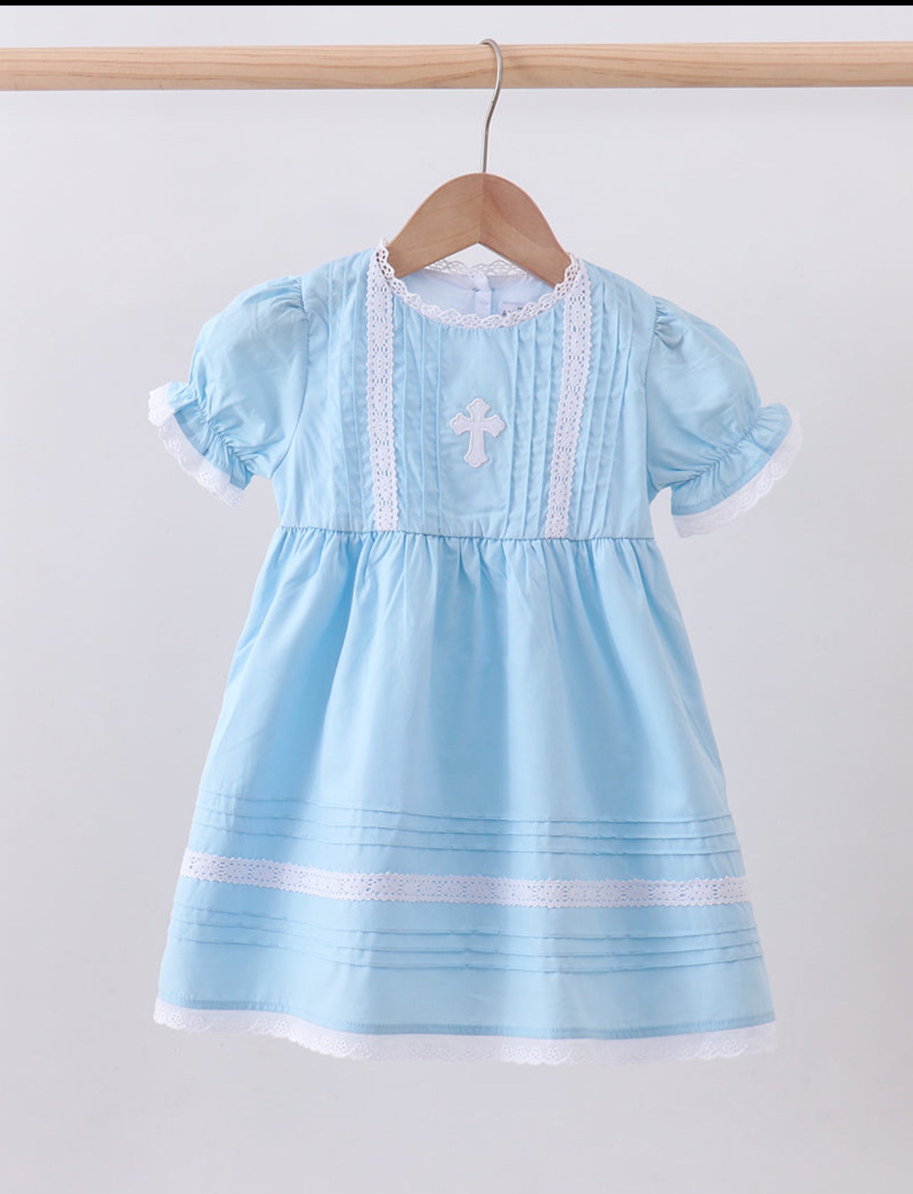 Blue cross lace embroidered dress