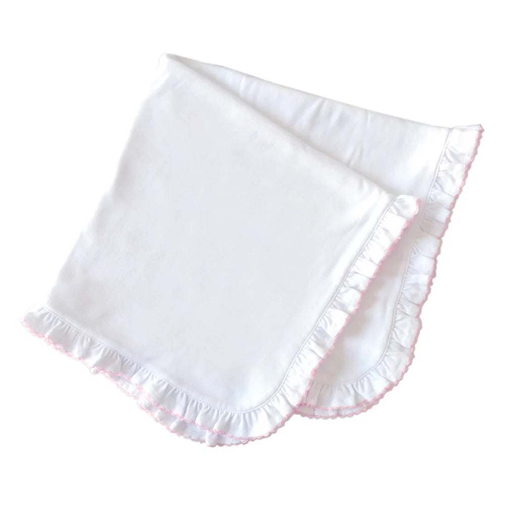 Ruffle blanket with pink trim