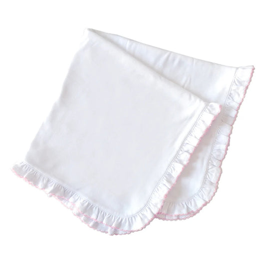 Ruffle blanket with pink trim