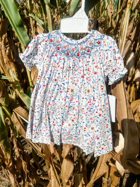Floral smocked dress with bloomer