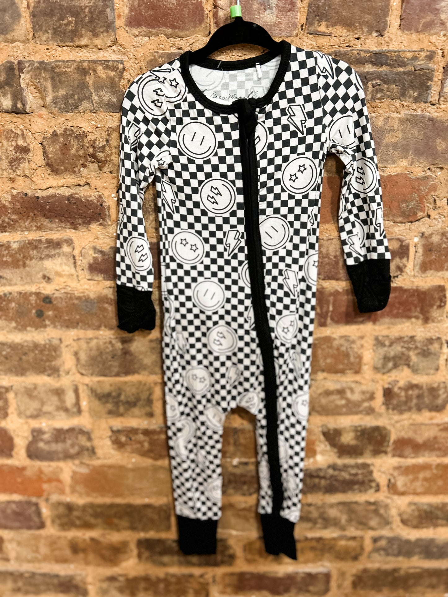 Checkered smiley long sleeve zippy bamboo