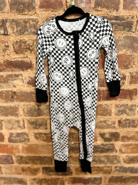 Checkered smiley long sleeve zippy bamboo