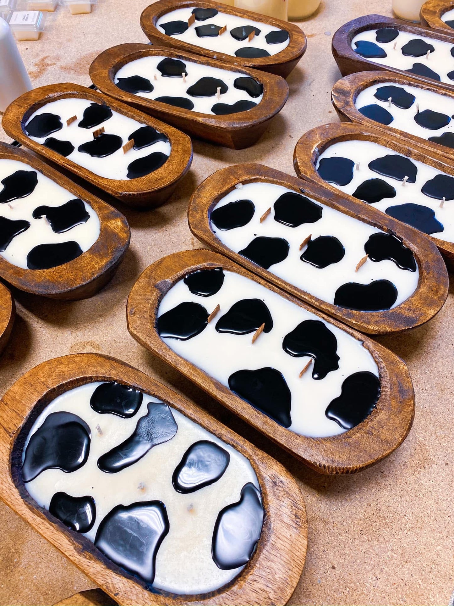 Cow print dough bowl candle