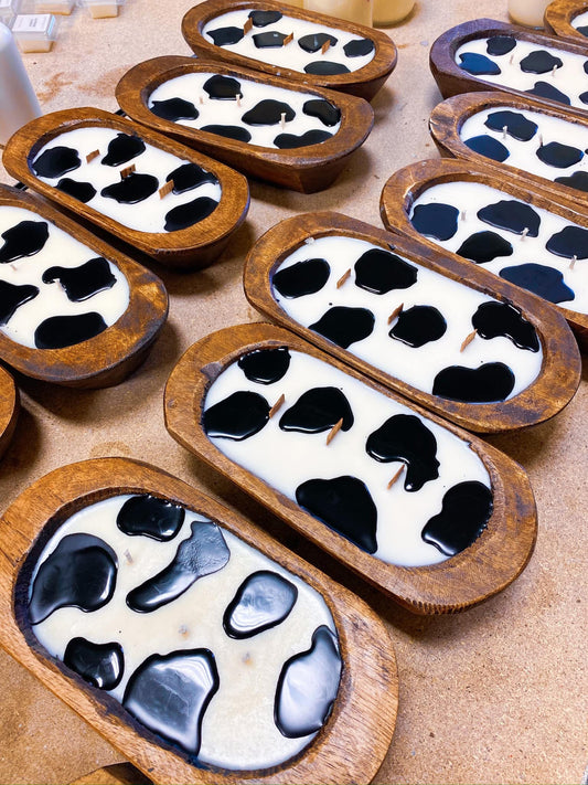 Cow print dough bowl candle